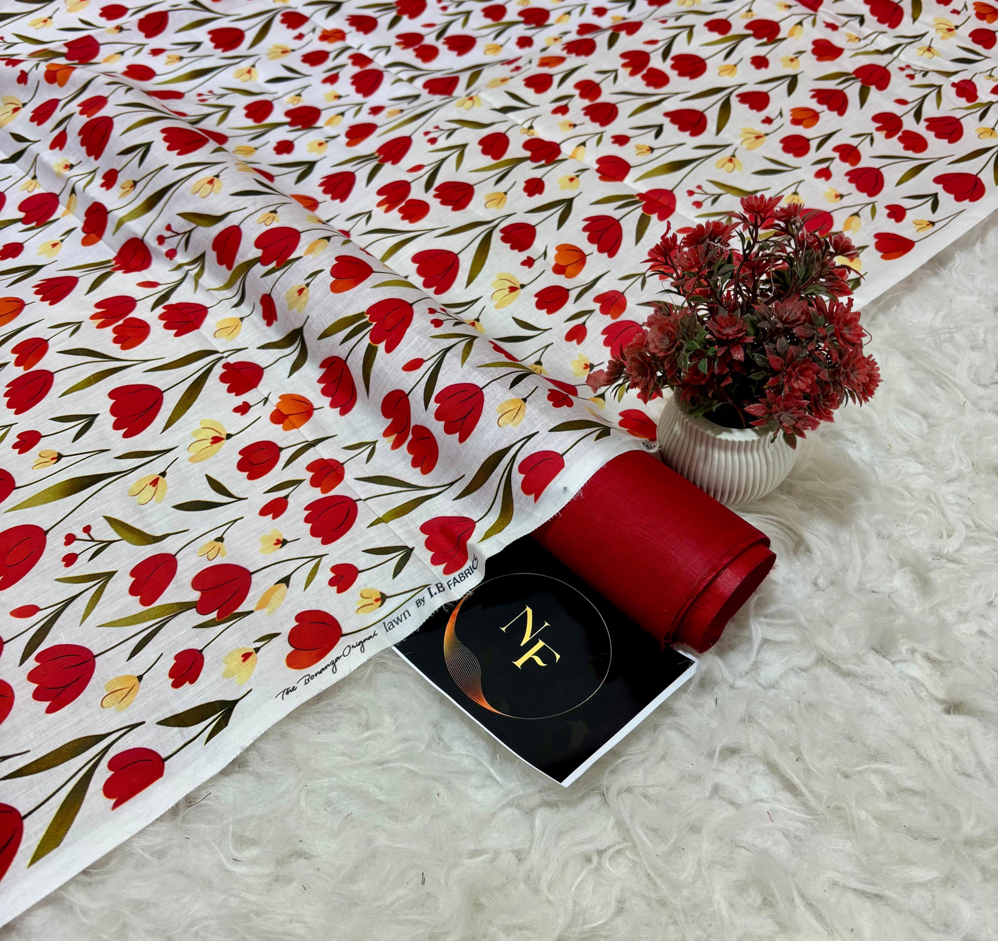 Unstitched Red Tulips 2pc