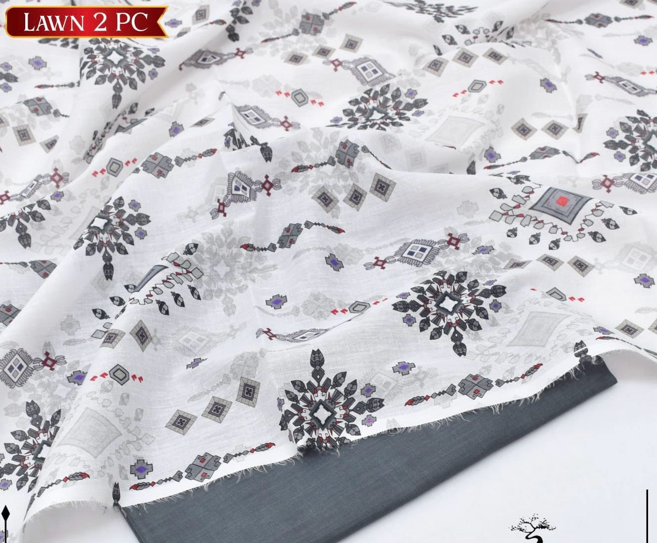 Unstitched Grey & white 2pc