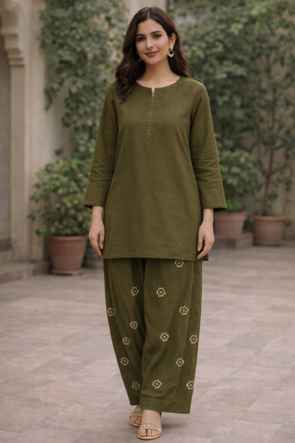 A 2pc Embroidered Mehndi